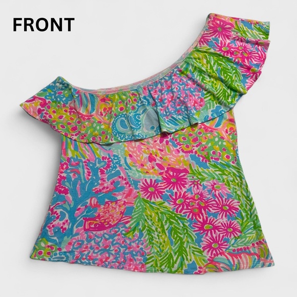 Lilly Pulitzer Top Women’s Small Multicolor Neveah One-Shoulder Ruffle Floral - Picture 2 of 11